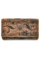 Hunters Leather Wallets - Leather wallet with embossed Daisies RFID