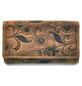 Hunters Leather wallet with embossed Daisies RFID