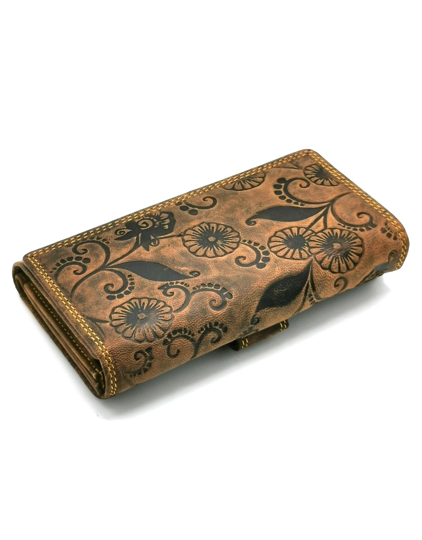 Hunters Leather Wallets - Leather wallet with embossed Daisies RFID