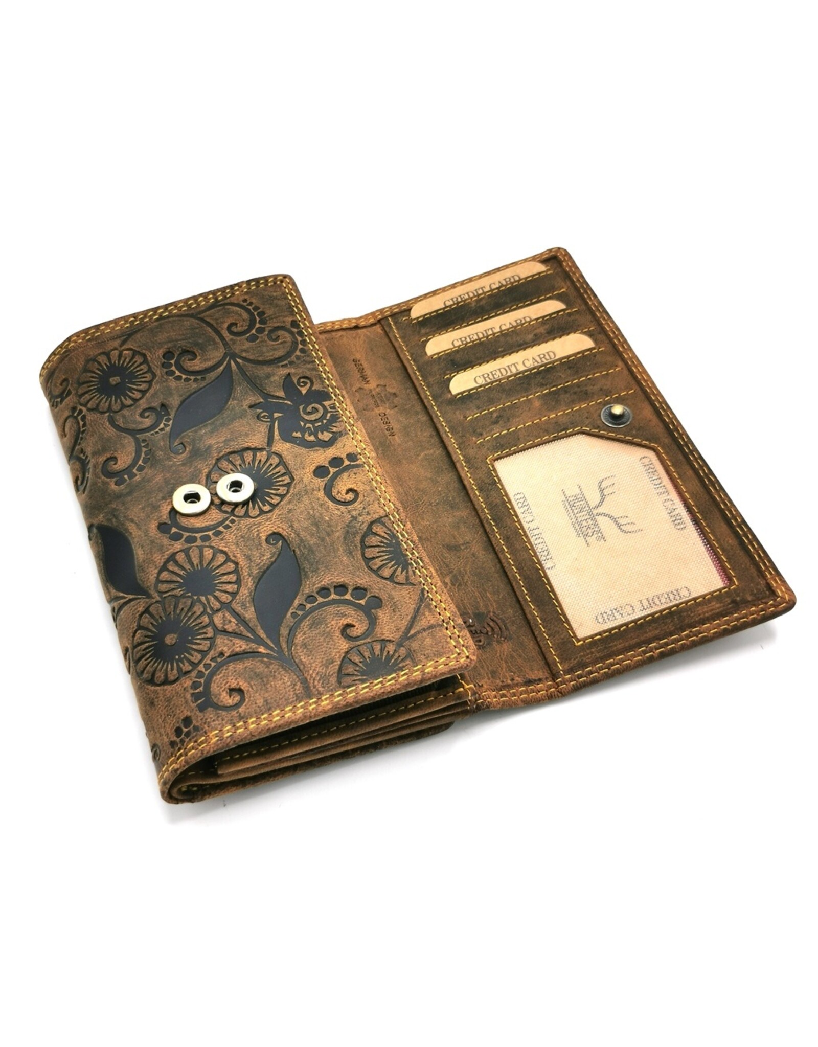 Hunters Leather Wallets - Leather wallet with embossed Daisies RFID
