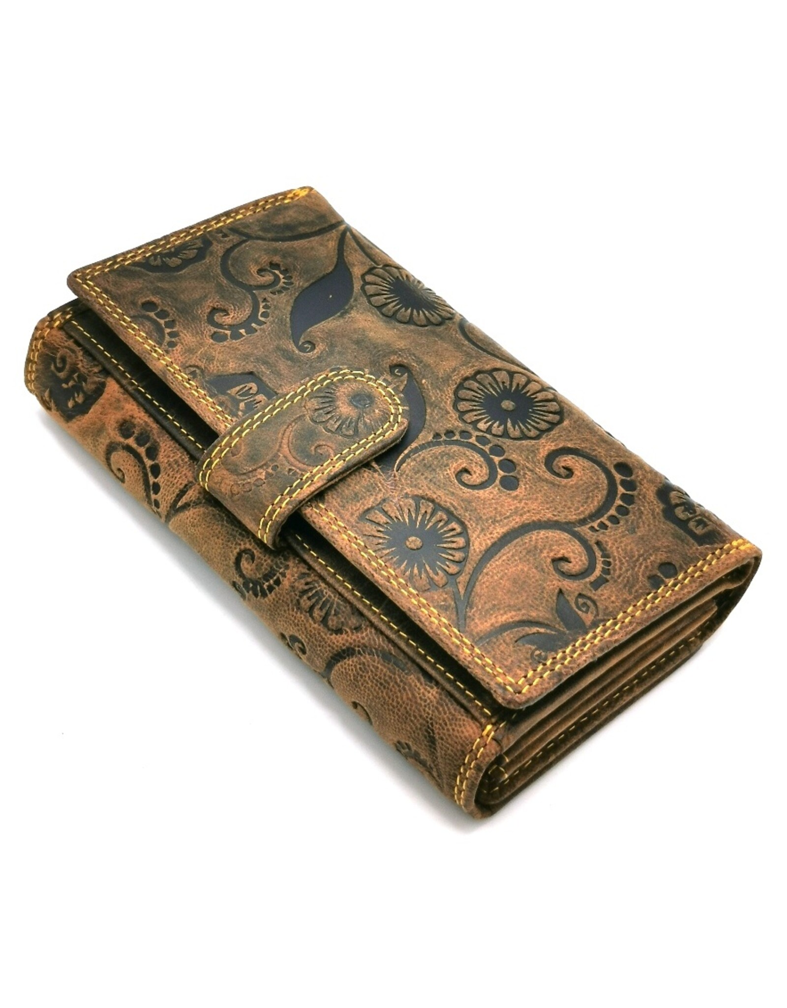 Hunters Leather Wallets - Leather wallet with embossed Daisies RFID