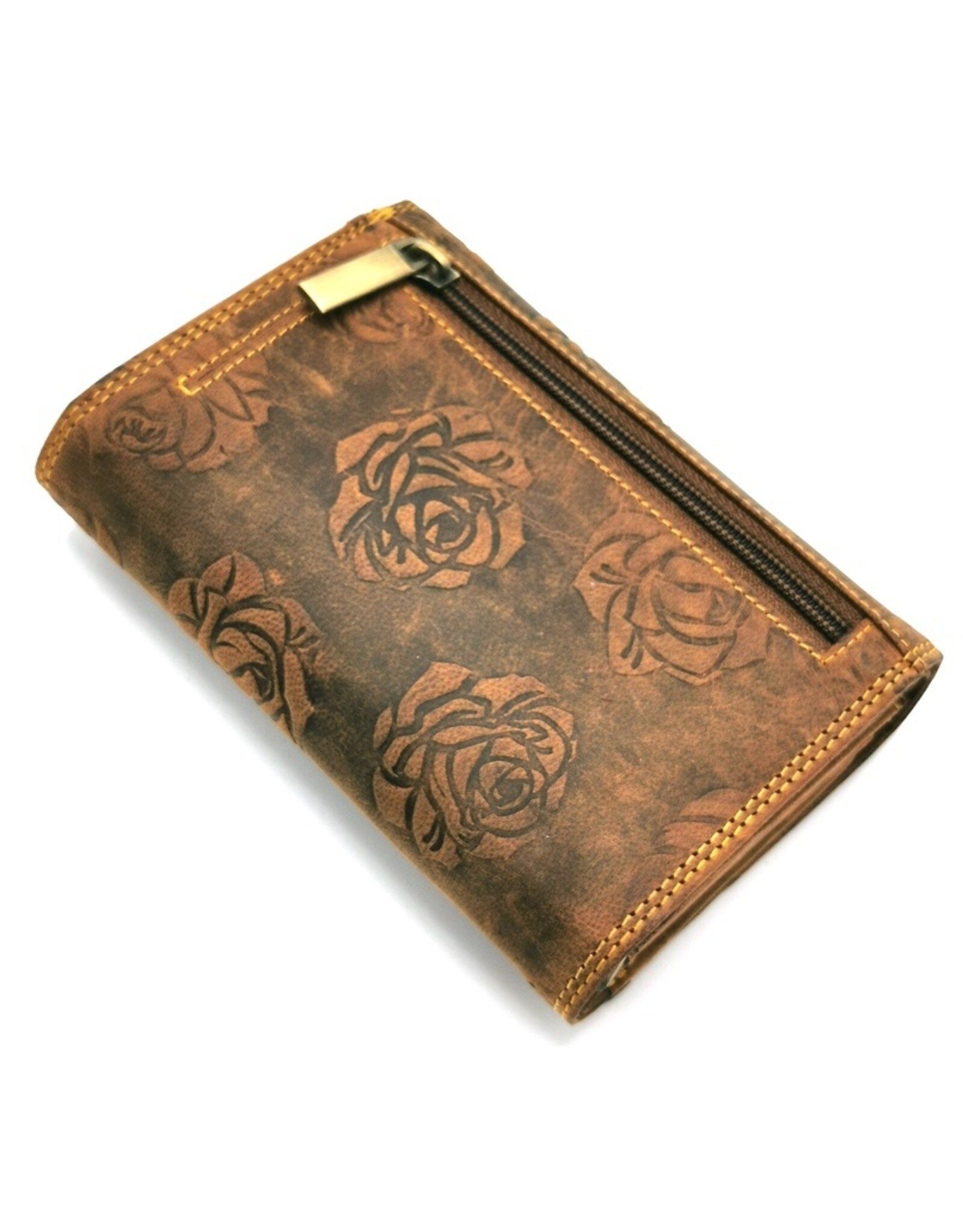 Hunters Leather Wallets - Embossed leather wallet Roses RFID