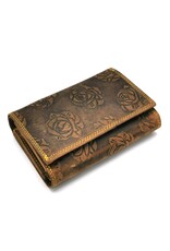 Hunters Leather Wallets - Embossed leather wallet Roses RFID