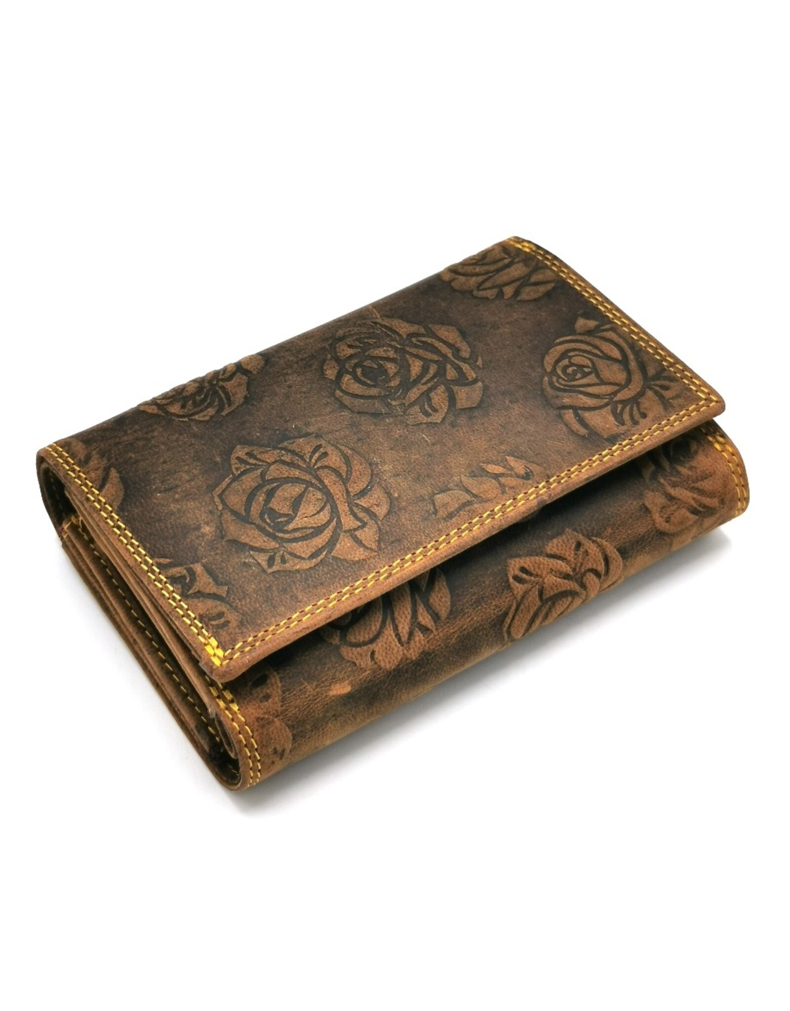 Hunters Leather Wallets - Embossed leather wallet Roses RFID