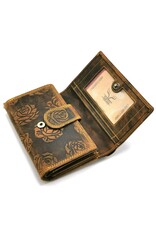 Hunters Leather Wallets - Embossed leather wallet Roses RFID