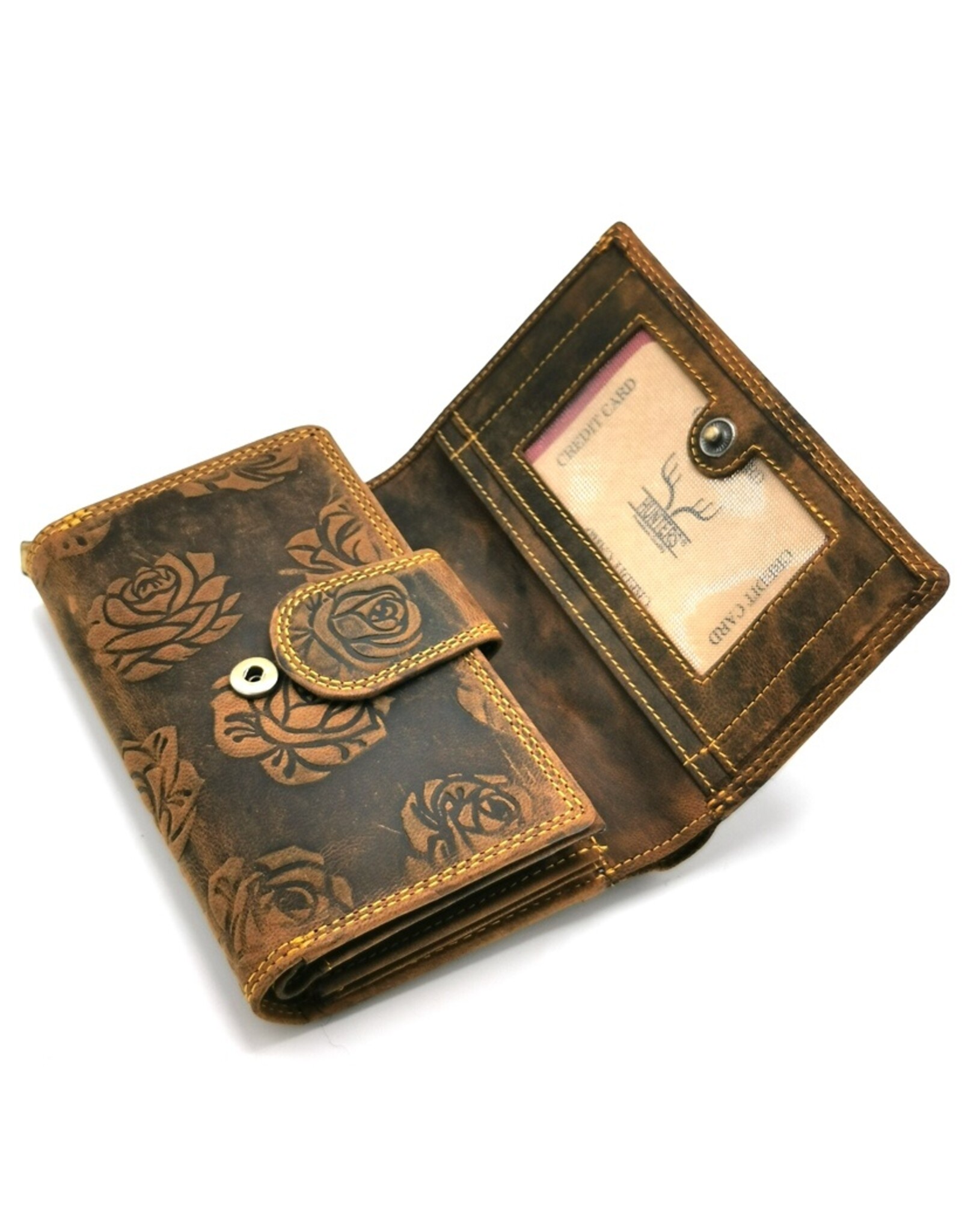 Hunters Leather Wallets - Embossed leather wallet Roses RFID