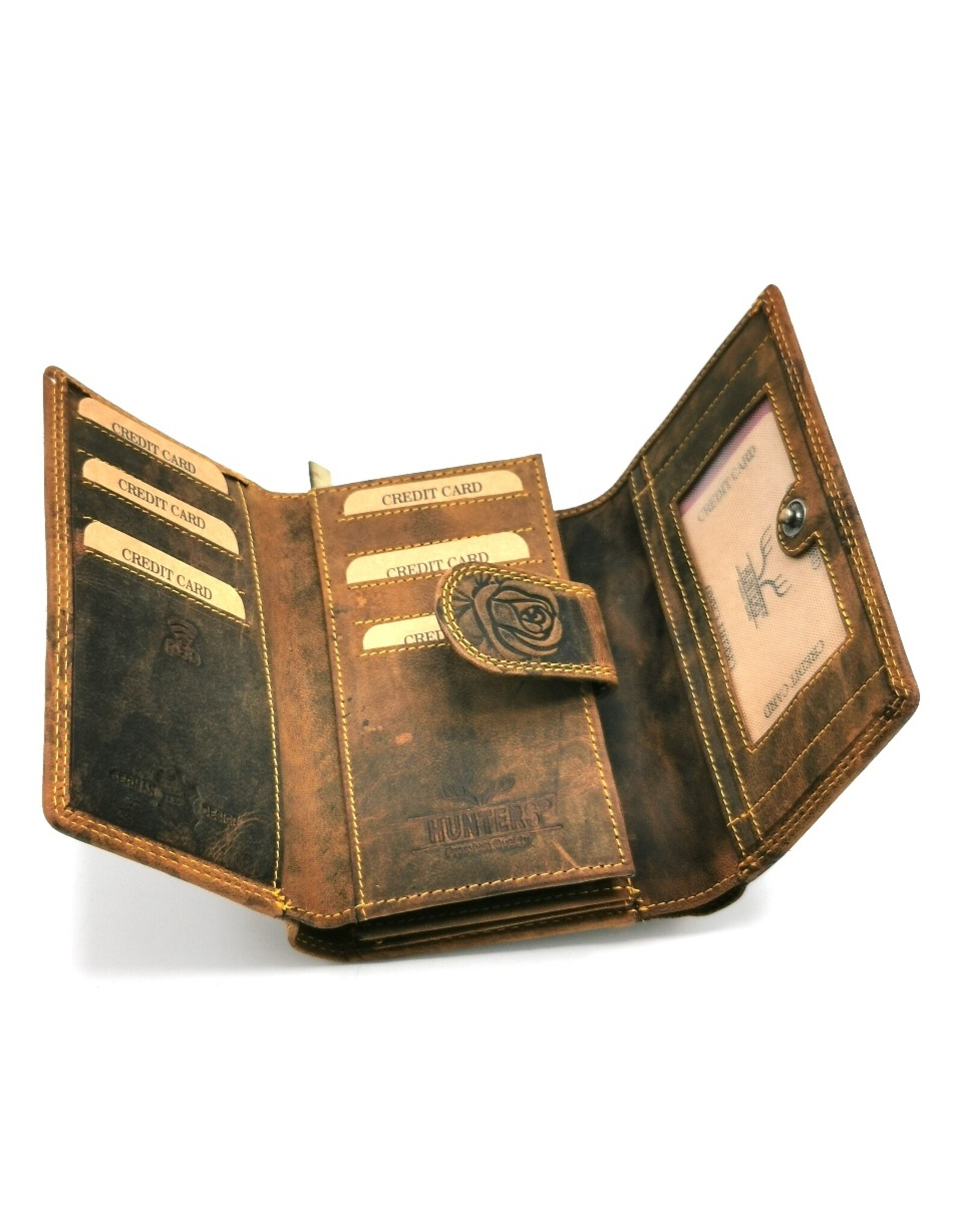 Hunters Leather Wallets - Embossed leather wallet Roses RFID