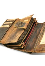 Hunters Leather Wallets - Embossed leather wallet Roses RFID