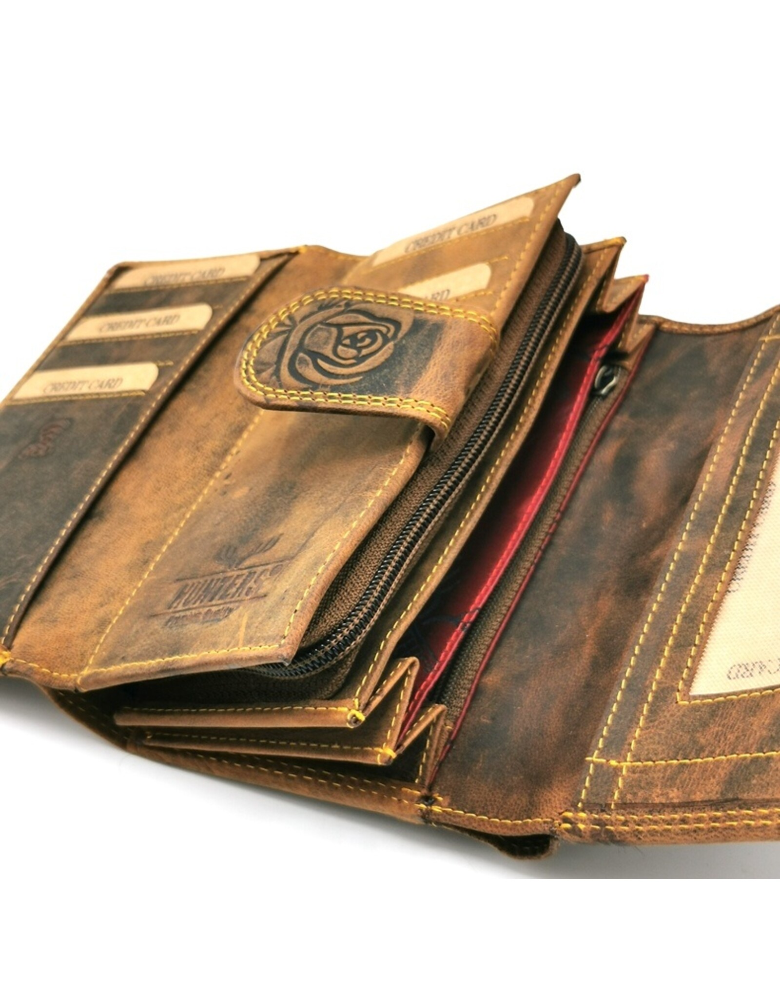 Hunters Leather Wallets - Embossed leather wallet Roses RFID