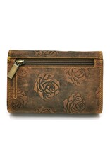 Hunters Leather Wallets - Embossed leather wallet Roses RFID