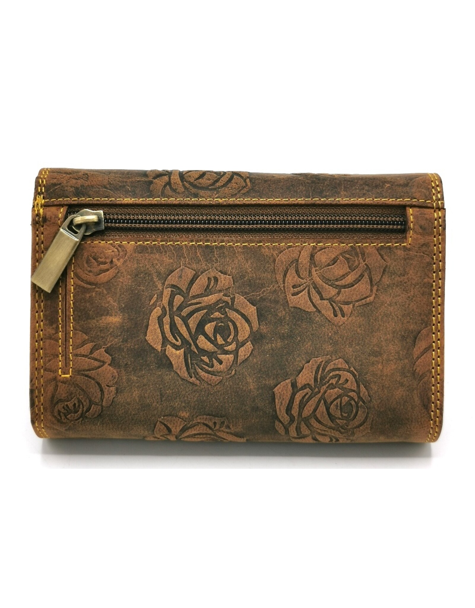 Hunters Leather Wallets - Embossed leather wallet Roses RFID