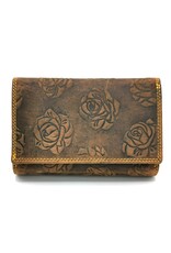 Hunters Leather Wallets - Embossed leather wallet Roses RFID