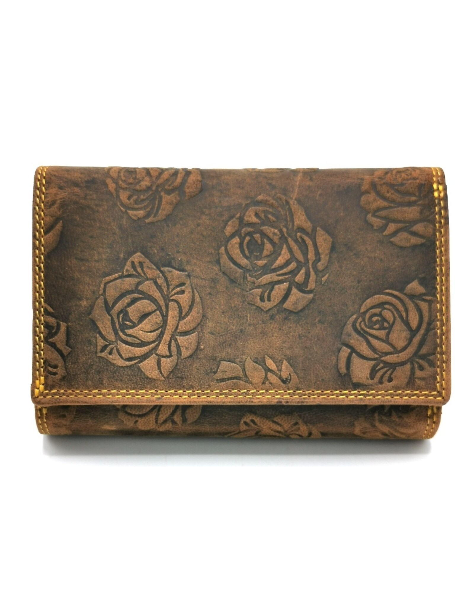 Hunters Leather Wallets - Embossed leather wallet Roses RFID