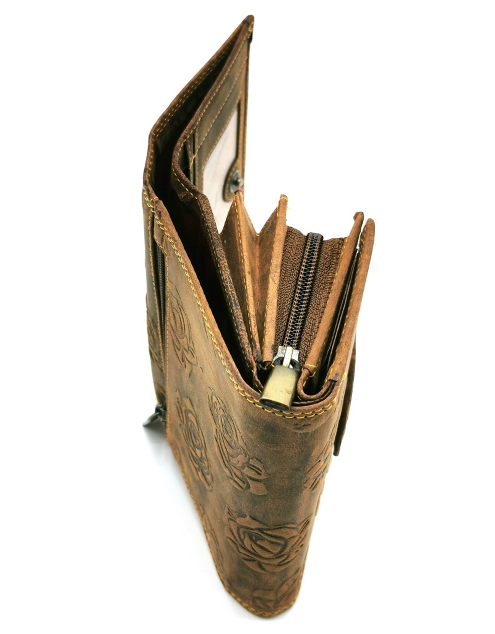 Hunters Leather Wallets - Embossed leather wallet Roses RFID