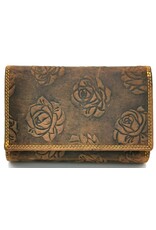 Hunters Leather Wallets - Embossed leather wallet Roses RFID