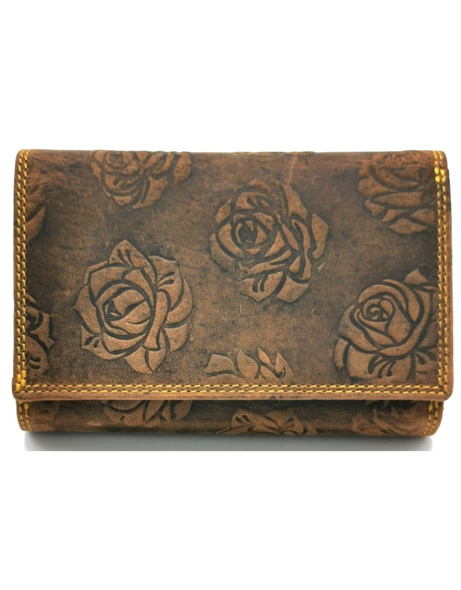 Hunters Leather Wallets - Embossed leather wallet Roses RFID