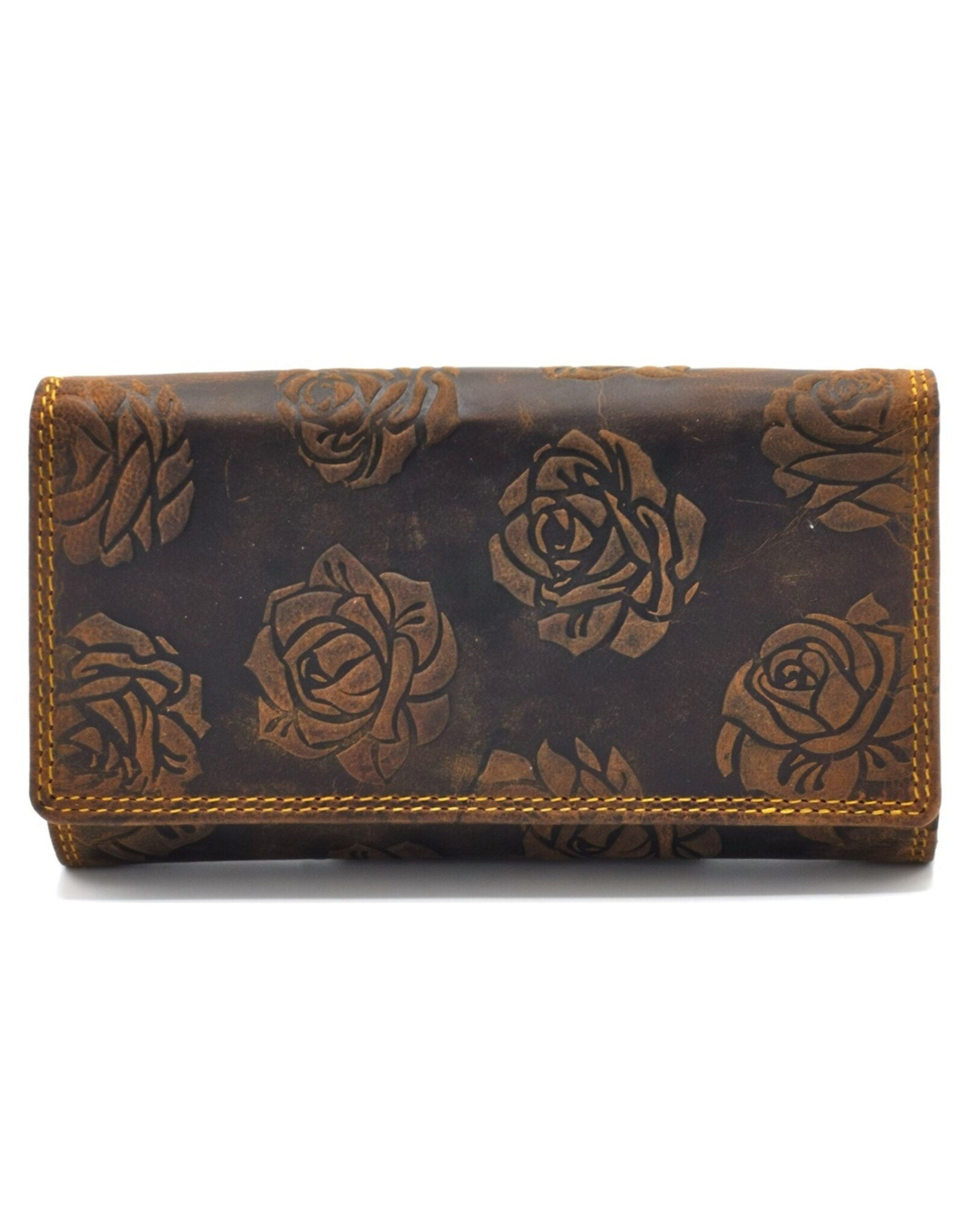 Hunters Leather Wallets - Hunters Leather Wallet with Embossed Roses