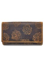 Hunters Leather Wallets - Hunters Leather Wallet with Embossed Roses