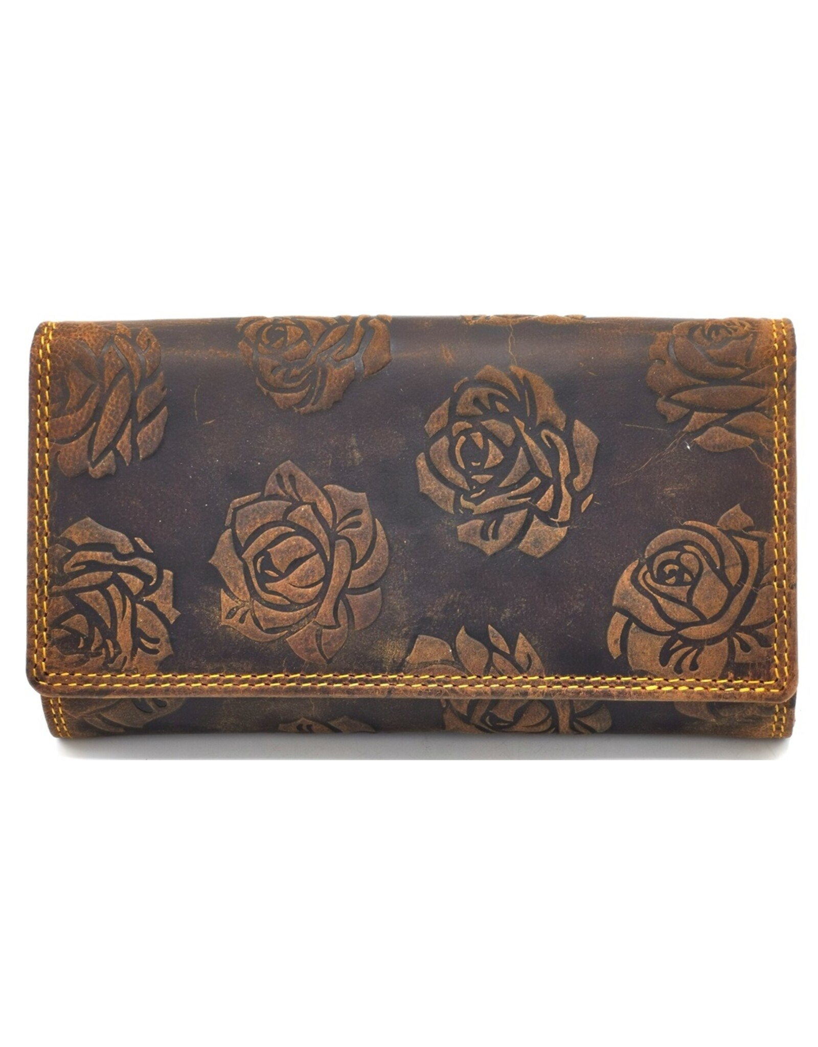 Hunters Leather Wallets - Hunters Leather Wallet with Embossed Roses