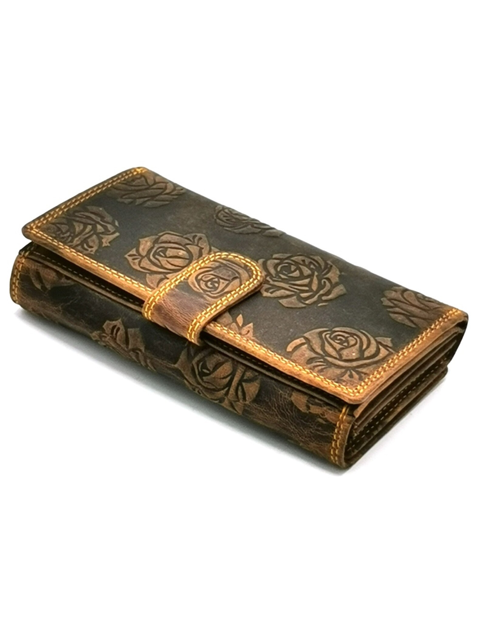 Hunters Leather Wallets - Hunters Leather Wallet with Embossed Roses