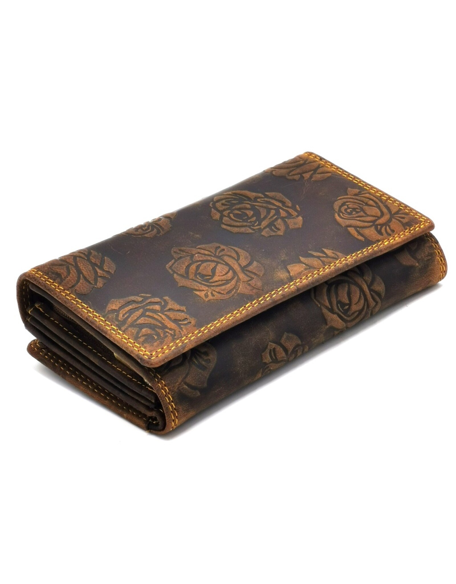 Hunters Leather Wallets - Hunters Leather Wallet with Embossed Roses