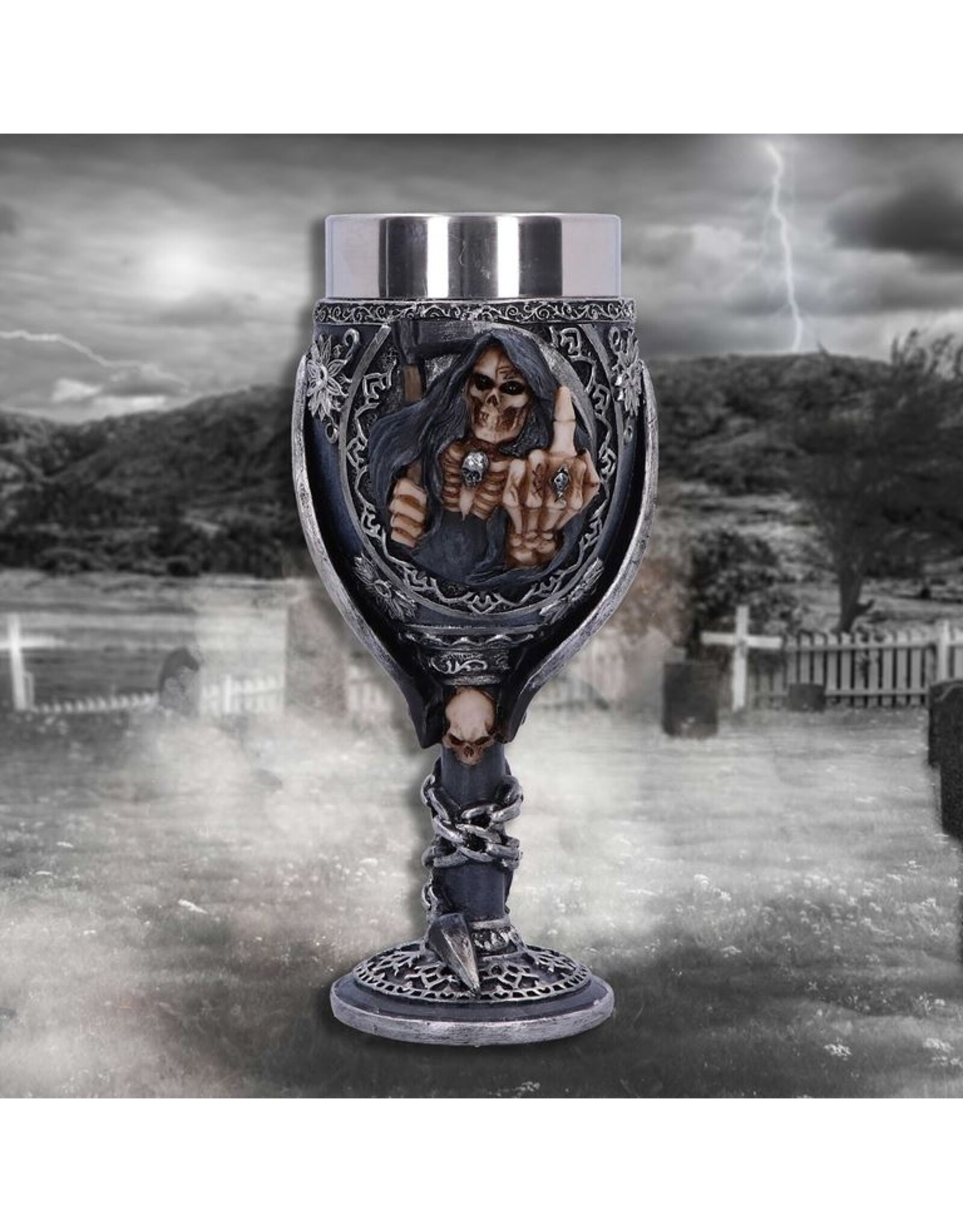 NemesisNow Drinkware - Curse  Goblet Skeleton with Middle Finger