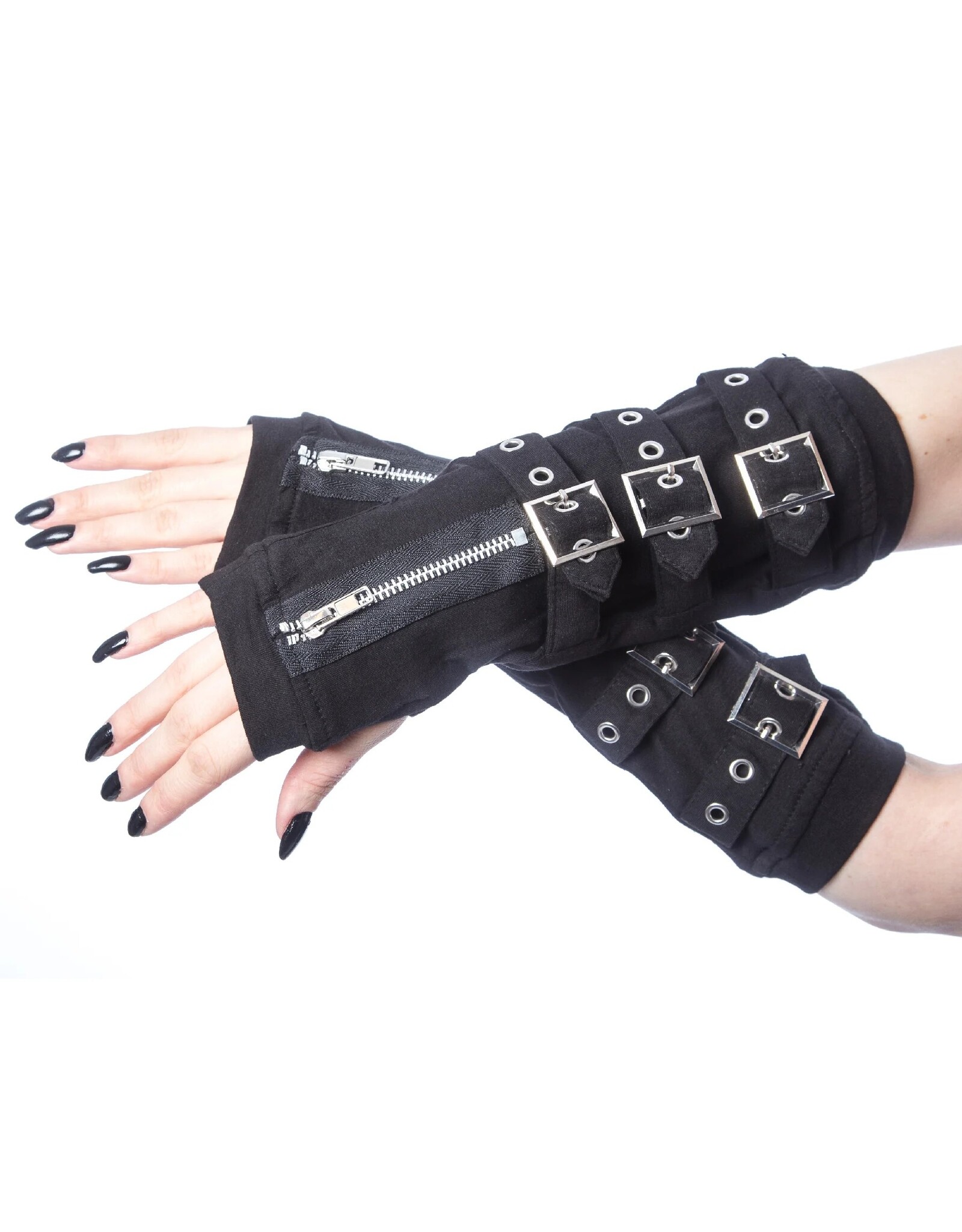 Poizen Industries Gothic en Steampunk accessoires - Poizen Industries Armwarmers met gespen en rits