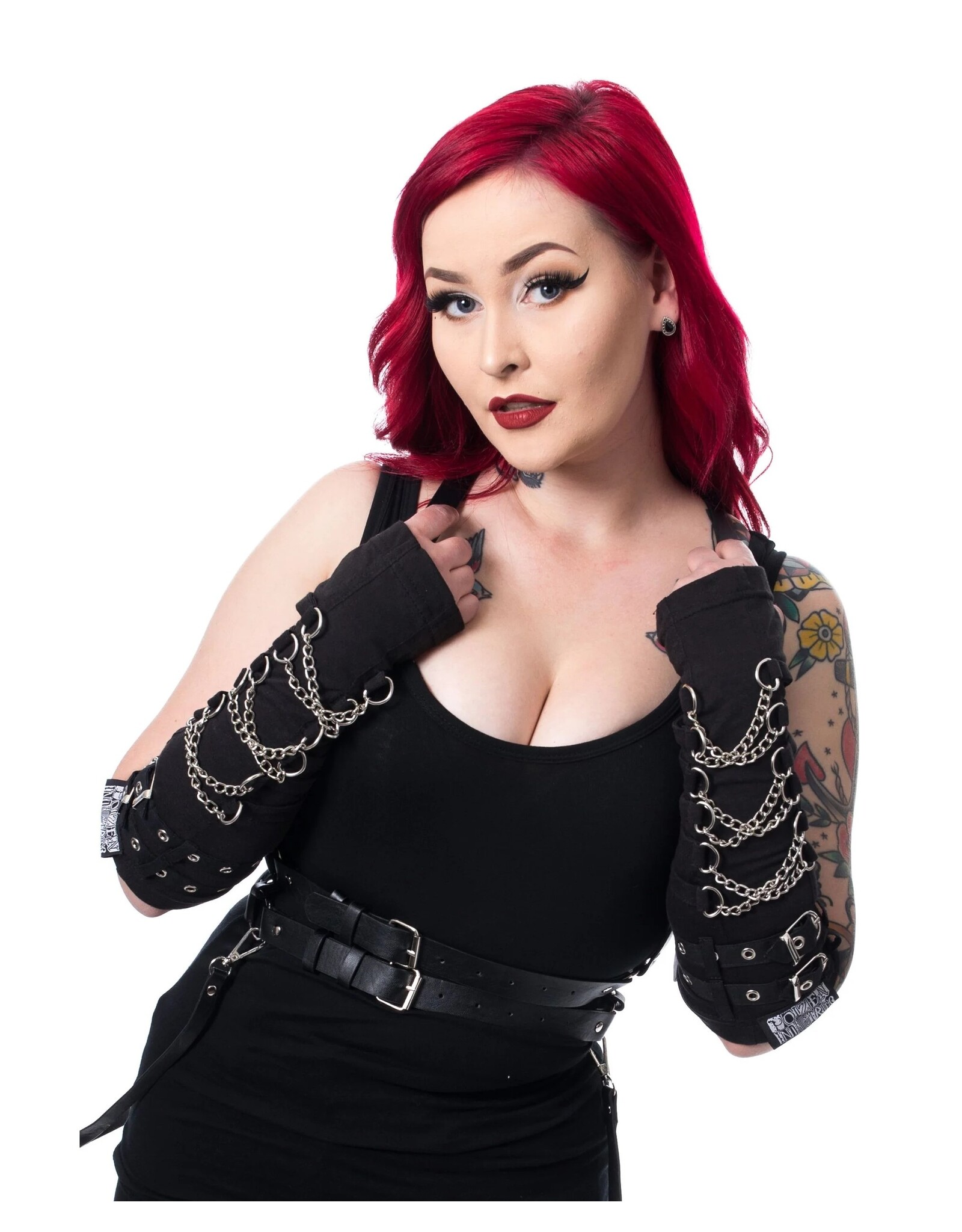 Poizen Industries Gothic and Steampunk accessories - Poizen Industries Arm warmers with chains