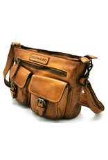 HillBurry Leather Shoulder bags  leather crossbody bags - HillBurry Shoulder Bag with multiple pockets washed leather cognac