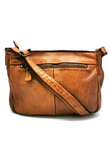 HillBurry Leather Shoulder bags  leather crossbody bags - HillBurry Shoulder Bag with multiple pockets washed leather cognac