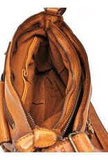 HillBurry Leather Shoulder bags  leather crossbody bags - HillBurry Shoulder Bag with multiple pockets washed leather cognac