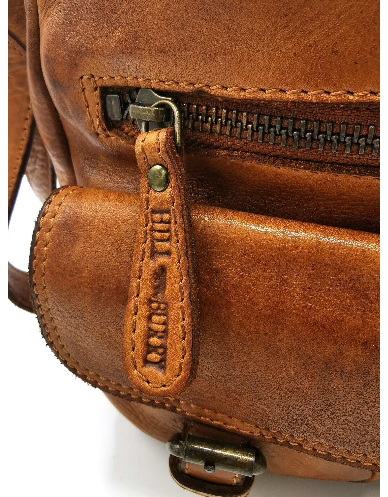 HillBurry Leather Shoulder bags  leather crossbody bags - HillBurry Shoulder Bag with multiple pockets washed leather cognac