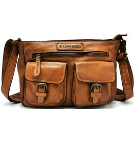 HillBurry HillBurry Shoulder Bag with multiple pockets washed leather cognac