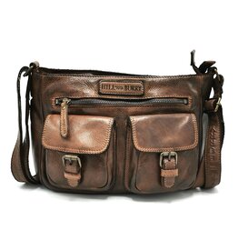 HillBurry HillBurry Shoulder Bag with Multiple Pockets Washed Leather Brown