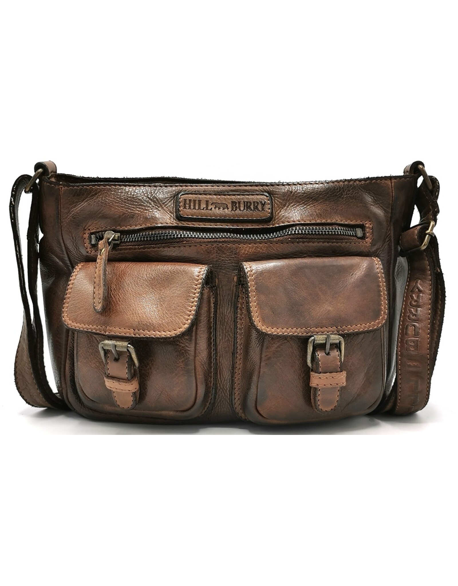 HillBurry Leather Shoulder bags  leather crossbody bags - HillBurry Leather Shoulder Bag with Multiple Pockets Washed Leather Brown