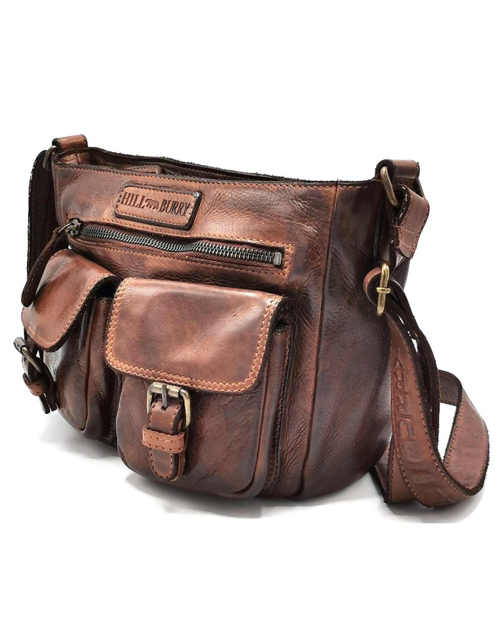 HillBurry Leather Shoulder bags  leather crossbody bags - HillBurry Leather Shoulder Bag with Multiple Pockets Washed Leather Brown