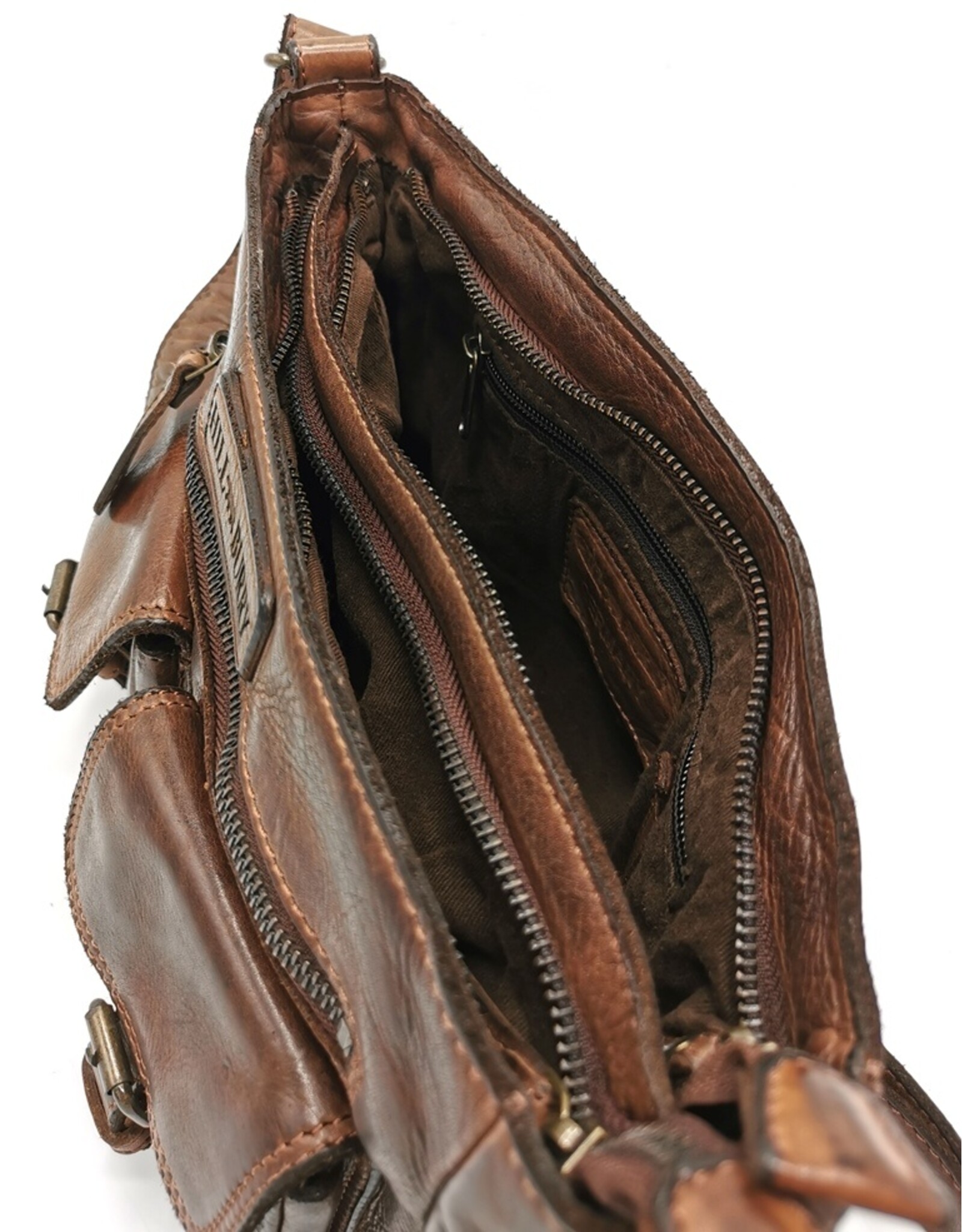 HillBurry Leather Shoulder bags  leather crossbody bags - HillBurry Leather Shoulder Bag with Multiple Pockets Washed Leather Brown