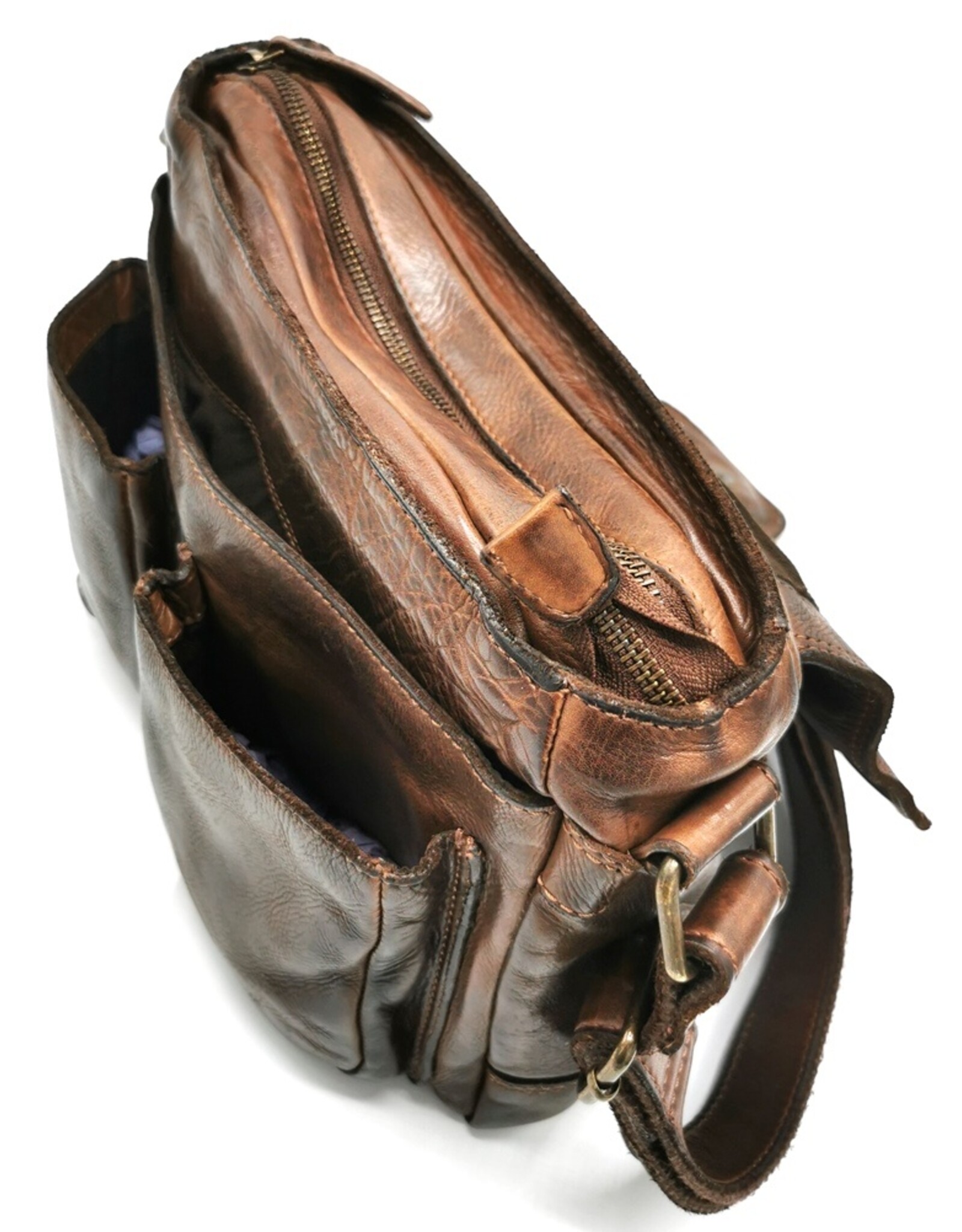 Trukado Leren schodertassen Leren crossbody tassen - Hillburry schoudertas holster omslag gewassen leer bruin