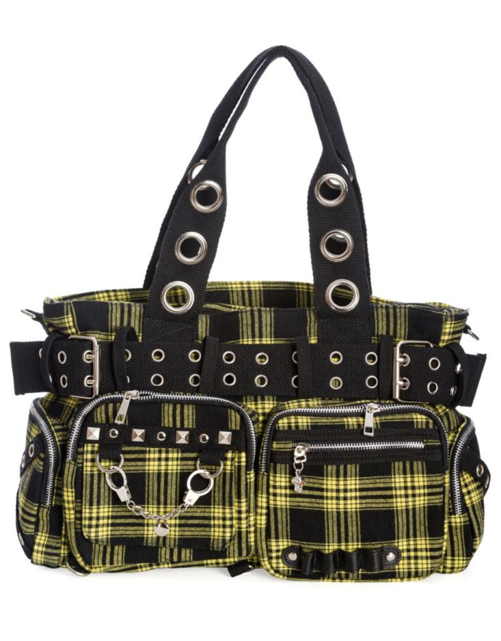 Banned Gothic bags Steampunk bags - Banned Camdyn Tartan Handbag Yellow