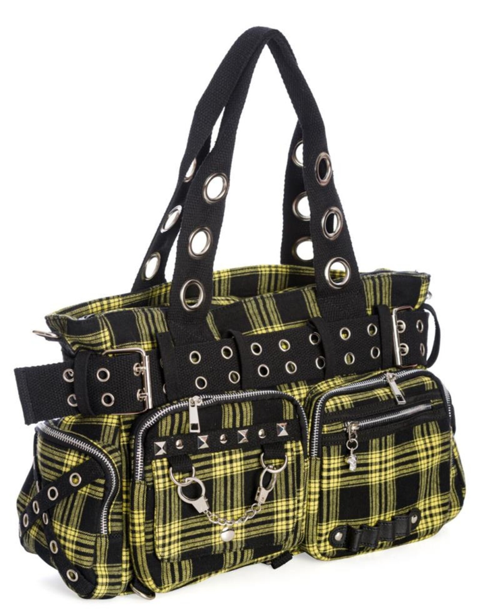 Banned Gothic bags Steampunk bags - Banned Camdyn Tartan Handbag Yellow