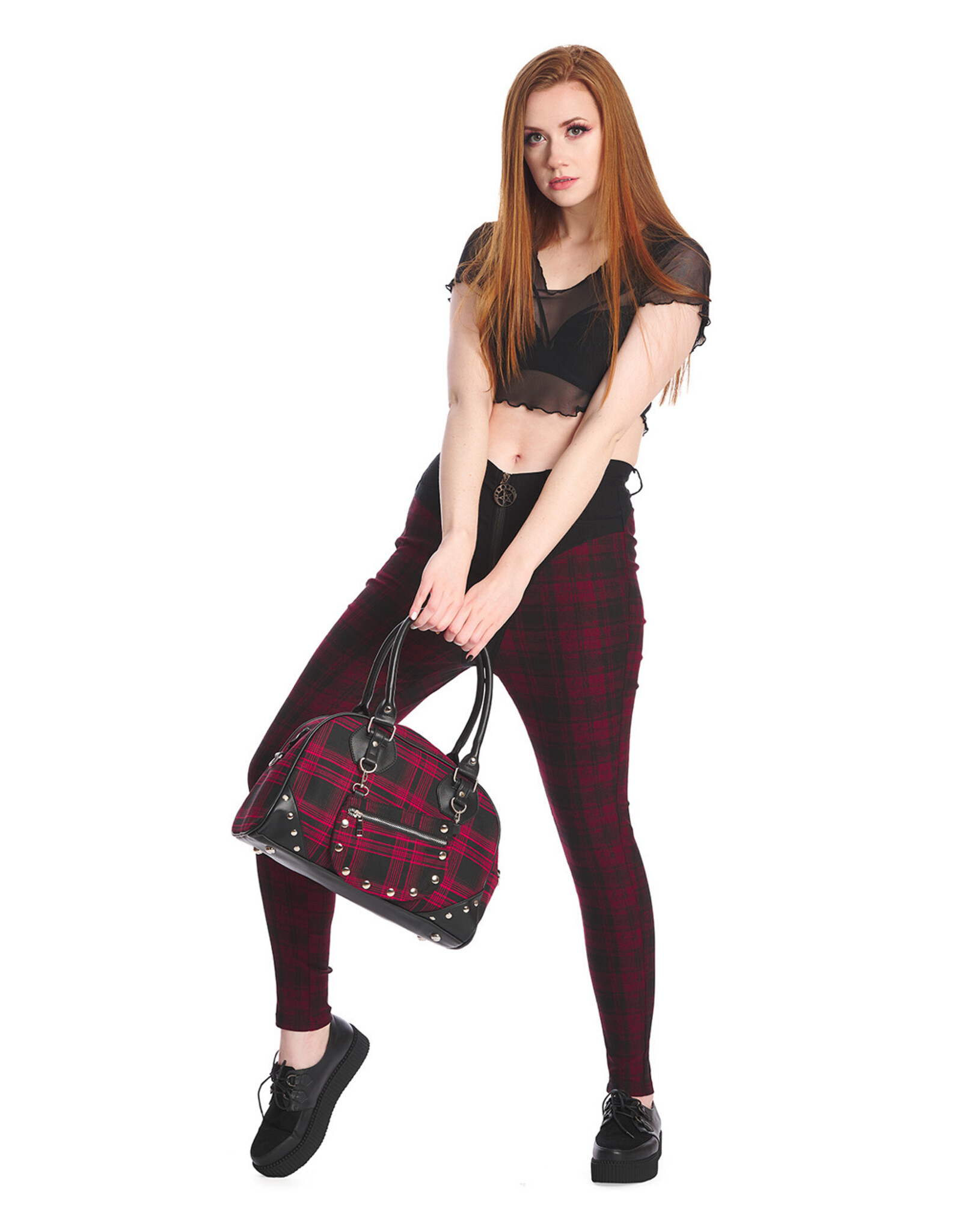 Banned Gothic bags Steampunk bags - Banned Warren Plaid Handbag red-black