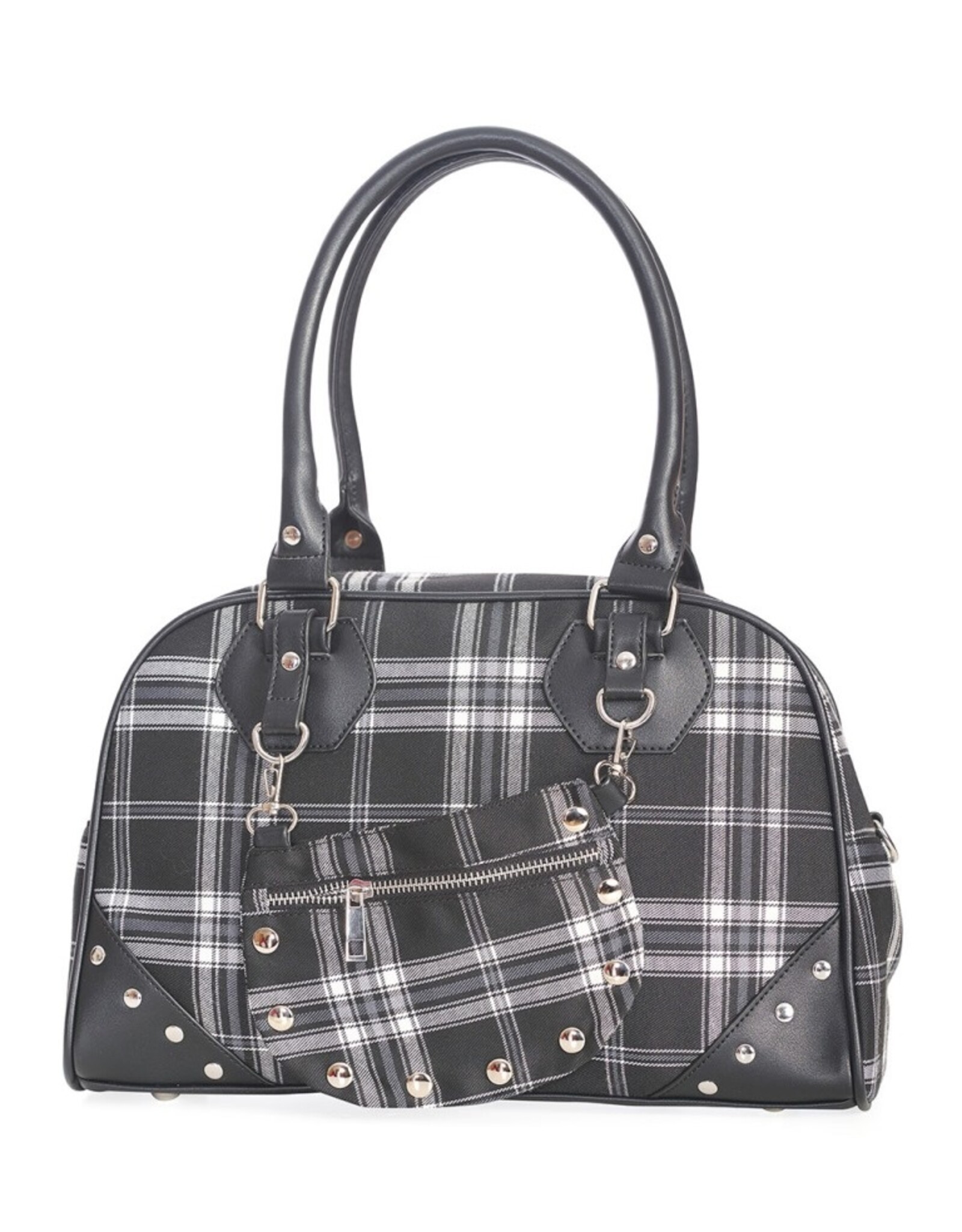 Banned Gothic bags Steampunk bags - Banned Warren Plaid Handbag black-grey