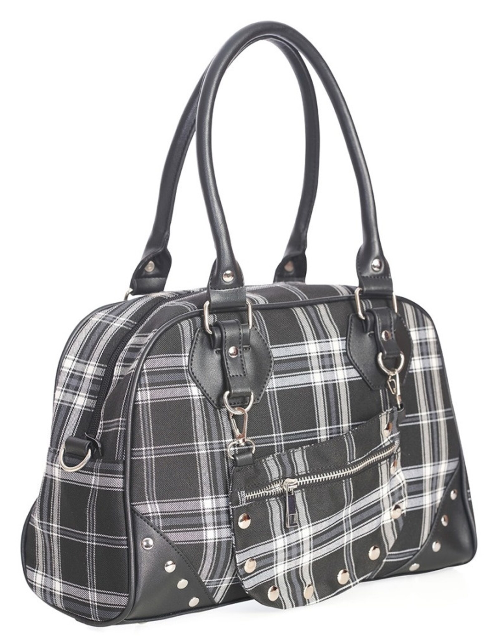 Banned Gothic bags Steampunk bags - Banned Warren Plaid Handbag black-grey
