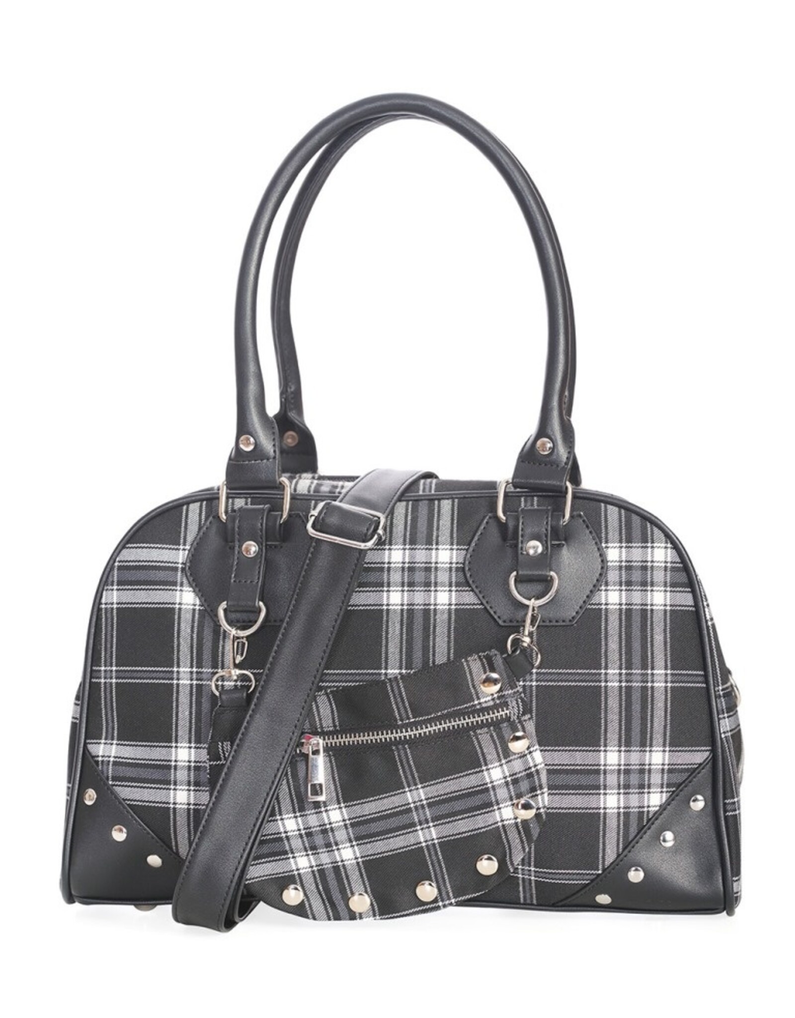 Banned Gothic bags Steampunk bags - Banned Warren Plaid Handbag black-grey