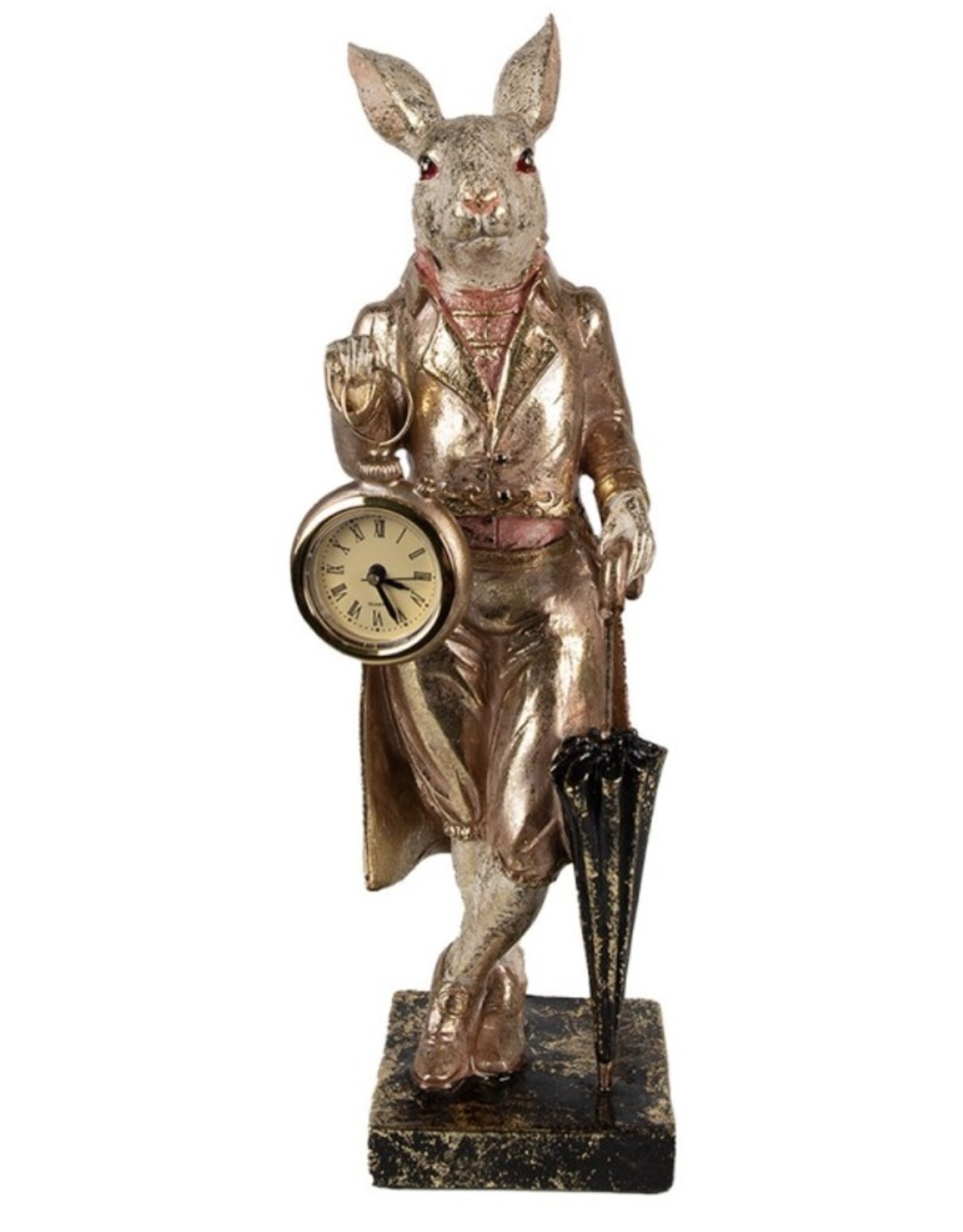 C&E Giftware & Lifestyle - Rabbit with Umbrella and Real Clock 35cm