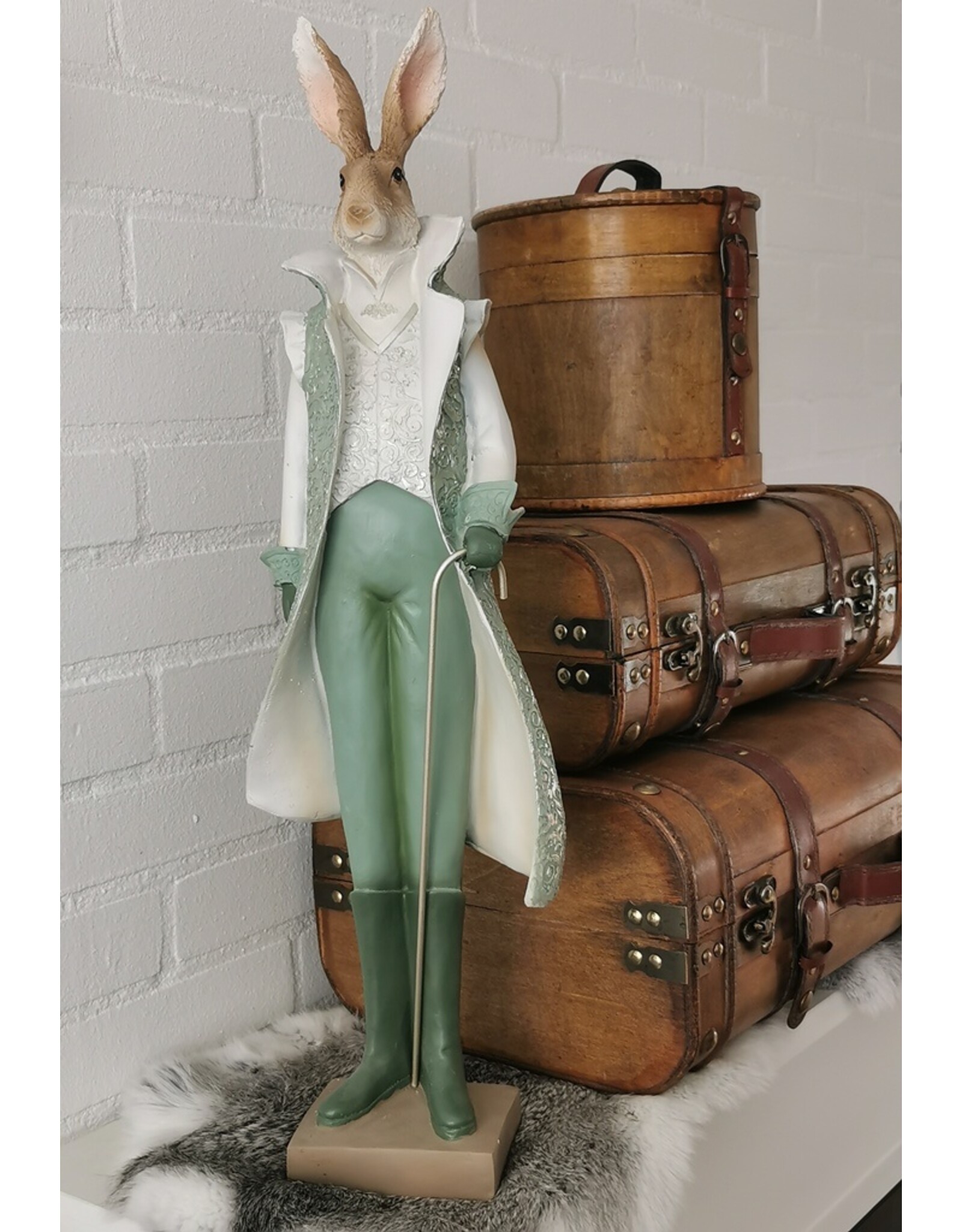 C&E Giftware Figurines Collectables - Rabbit in Green Victorian Coat 61cm