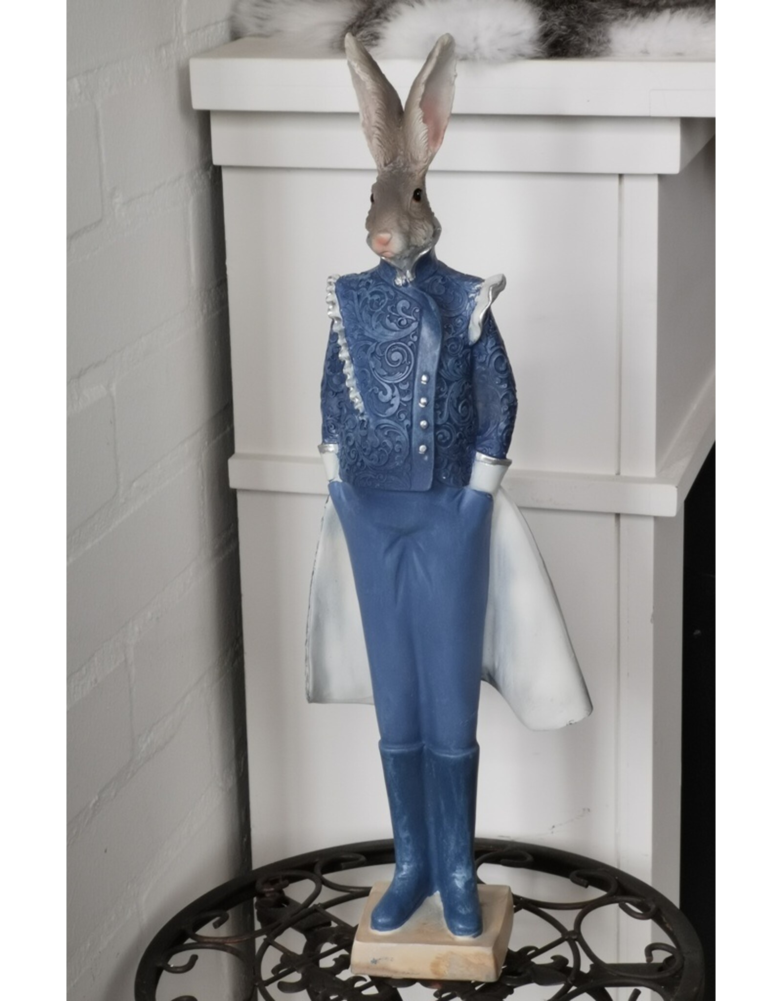 C&E Giftware & Lifestyle - Hare in blue Victorian dress figurine 44cm