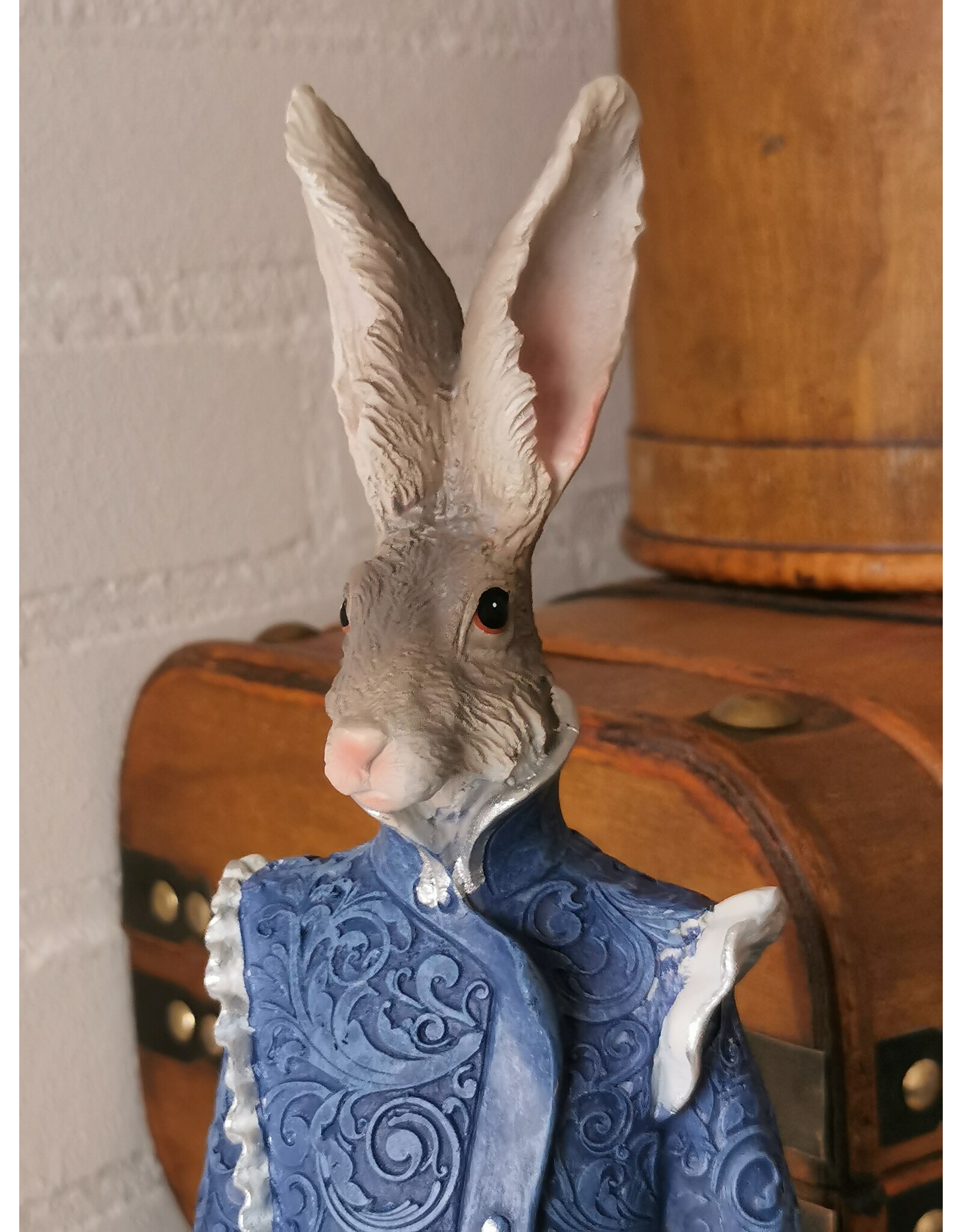 C&E Giftware & Lifestyle - Hare in blue Victorian dress figurine 44cm