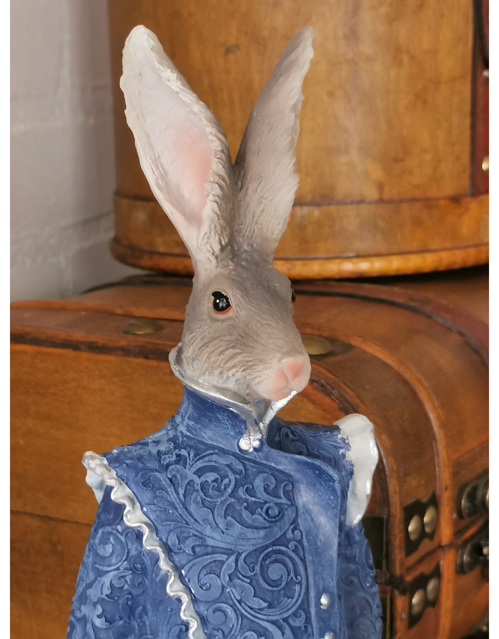 C&E Giftware & Lifestyle - Hare in blue Victorian dress figurine 44cm