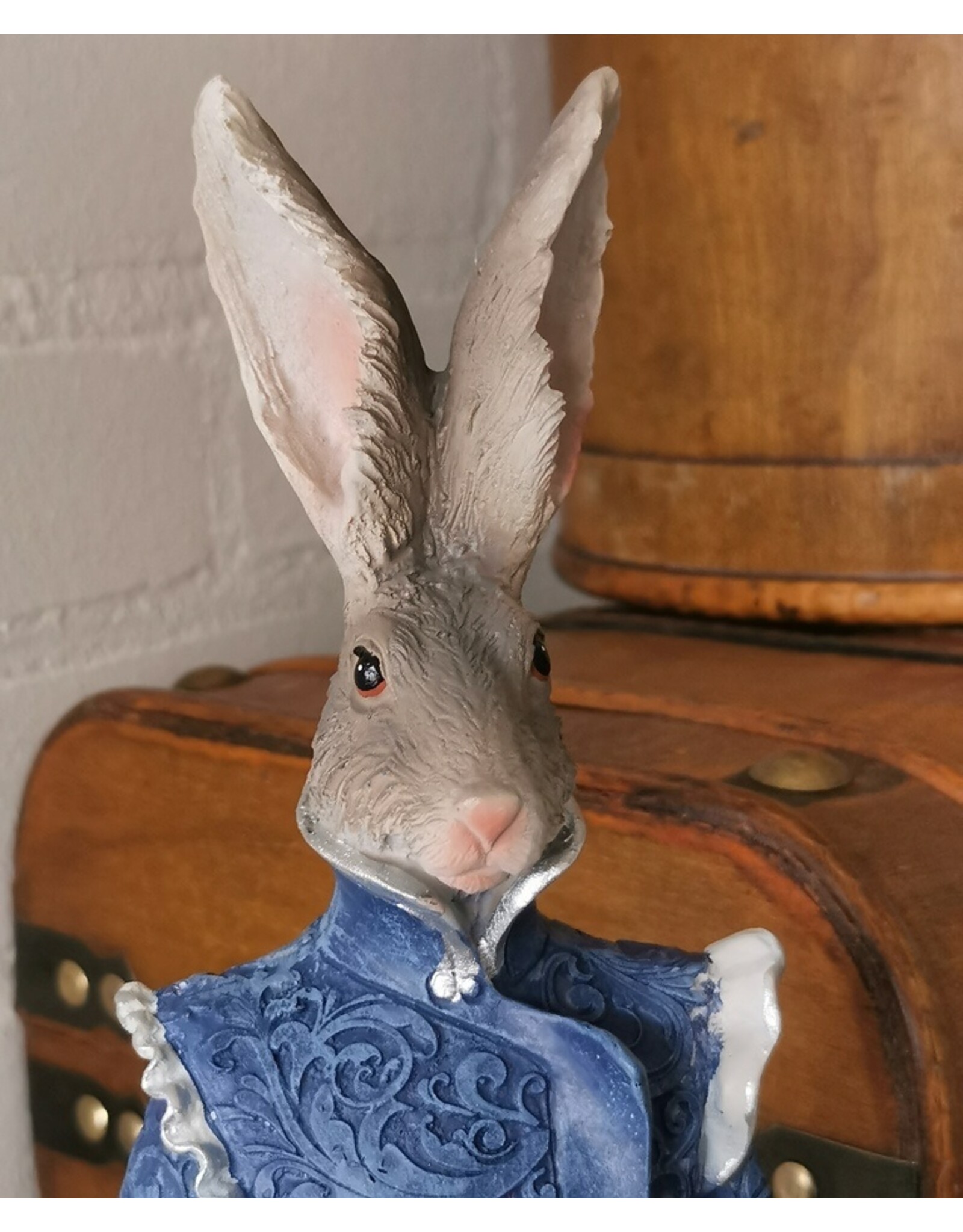 C&E Giftware & Lifestyle - Hare in blue Victorian dress figurine 44cm